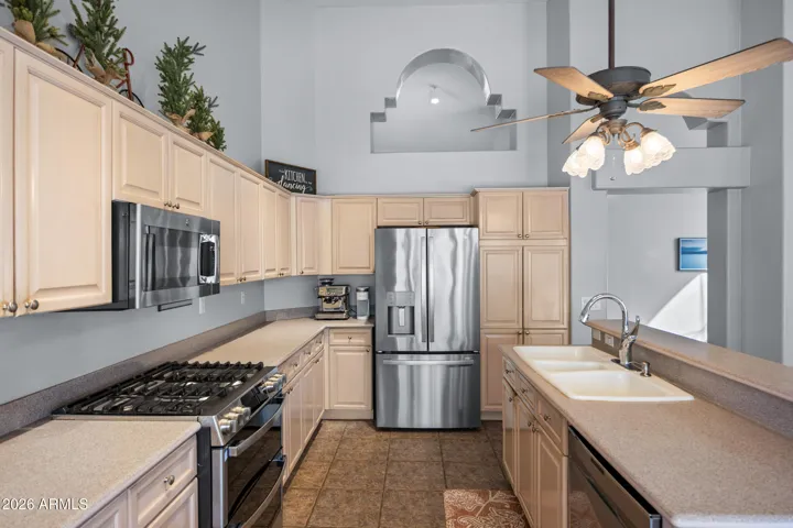 2020 stainless steel GE Profile refrigerator, range, microwave and dishwasher