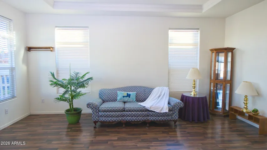 Family room with beautiful laminate wood flooring