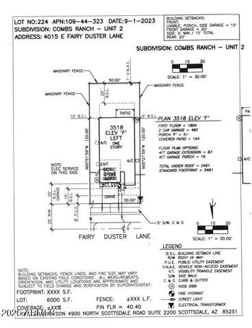 4015 E Fairy Duster Lane Preliminary Plot Plan
