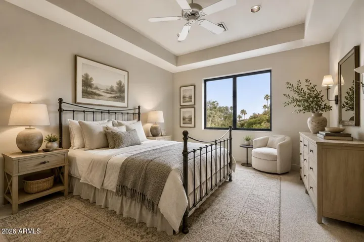 Bedroom 3. Views of Tempe and Papago Mountains. This phot has been virtually staged.