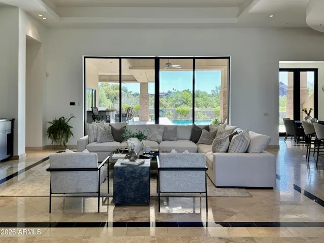 Central Great room leads to large entertainers backyard and incredible 360 degree views