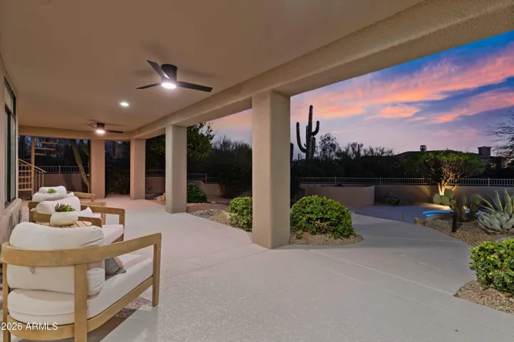 Outdoor patio at twilight