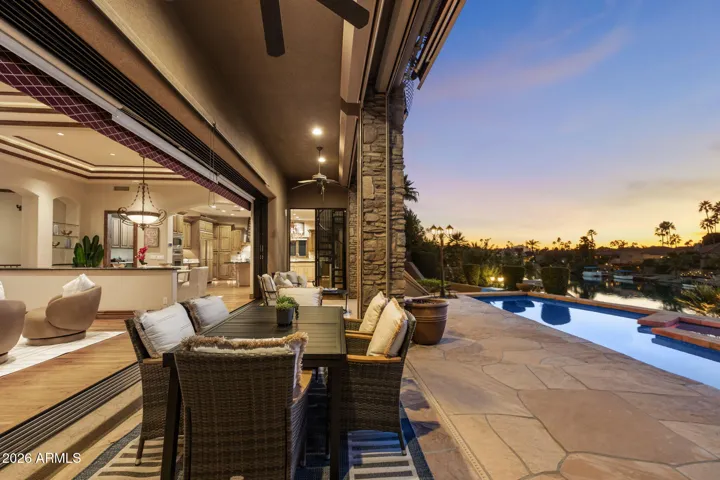 The pocketing sliding glass doors are on a switch so you can convert your space to indoor/outdoor living with ease!