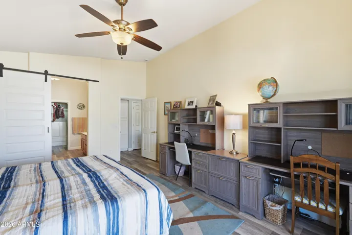 Barn door to the private bath