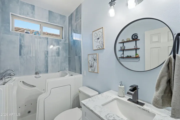 Hall bathroom with new walk in jetted tub