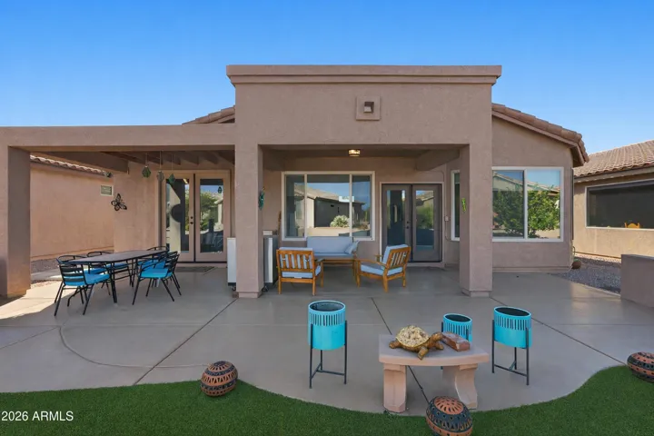 Extended patio offers views of the mountains and lots of living area