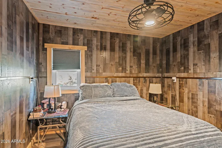 Casita bedroom w/custom wood sliding doors