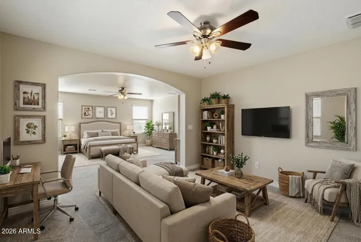 Primary Bedroom & sitting room - virtually staged