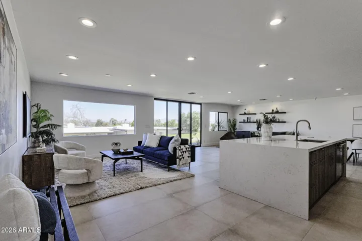 Customized lighting perfectly enhances the abundant natural light.