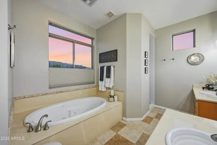 Jetted tub with mountain view
