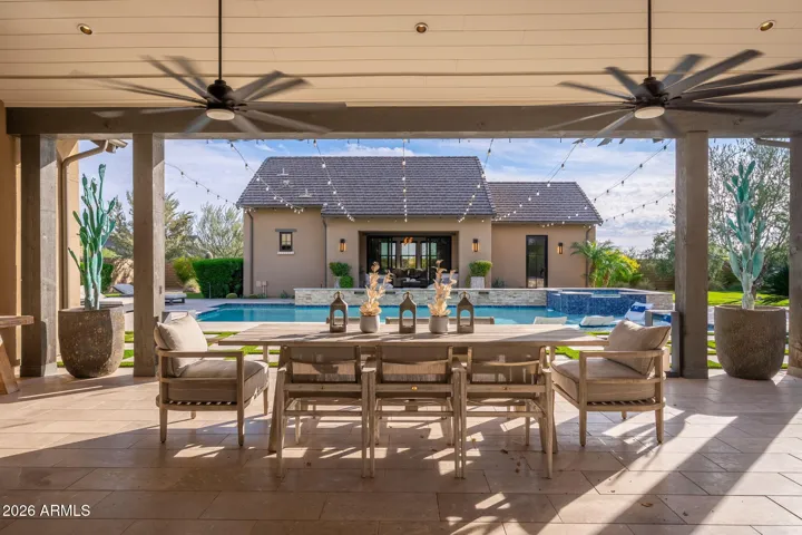 Back Patio with fans & auto misters - pool & guest house