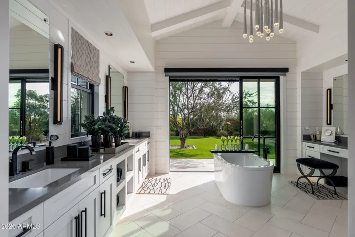 primary bathroom / walk out sliders to backyard