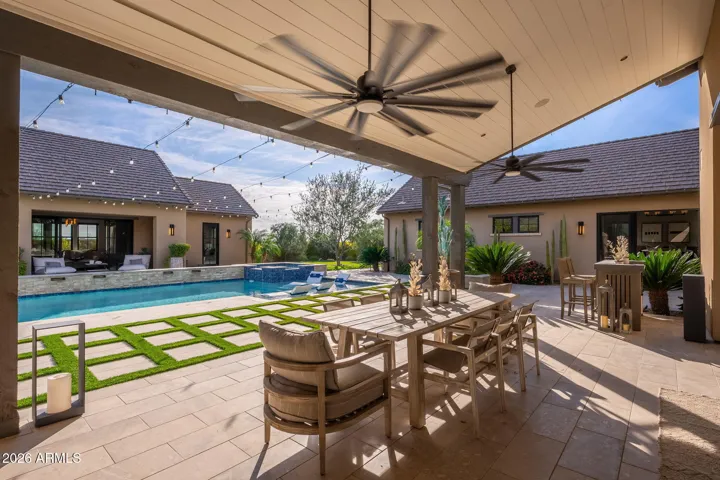 Back Patio with fans & auto misters - pool & guest house