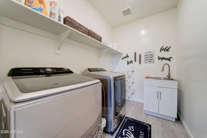 Full Size Laundry Room w/ Shelving & Utility Sink