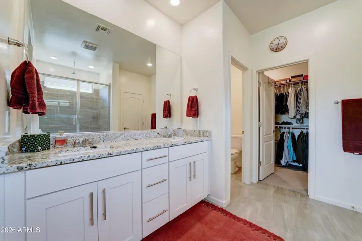 Primary Bathroom - Spacious & Open. Private Toilet Room & Granite Counter Top w/ Double Sinks