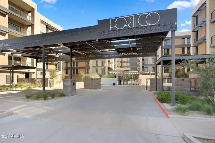 Modern Portico North Scottsdale arrival showcasing upscale architecture and secure entry.