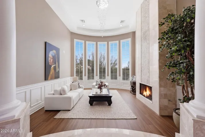 Complete with fireplace and expansive windows