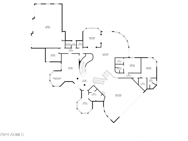 Kitchen with eat-in dining, Living room, formal dining, powder room, 3 bedrooms, laundry.
