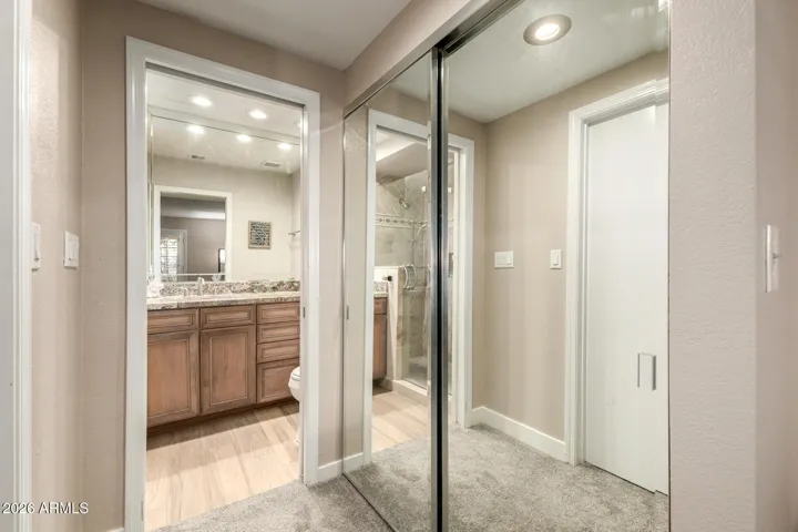 Downstairs bedroom has a walk in closet AND a standard, mirrored closet as well.
