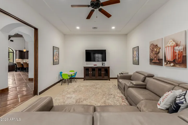 Large Media Room with ample space to hang a Larger Screen or Television. Hooked For Surround Sound