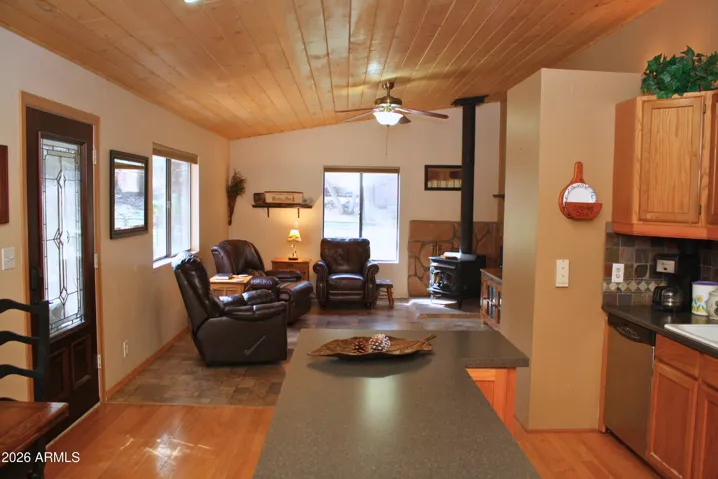 Open concept kitchen to living