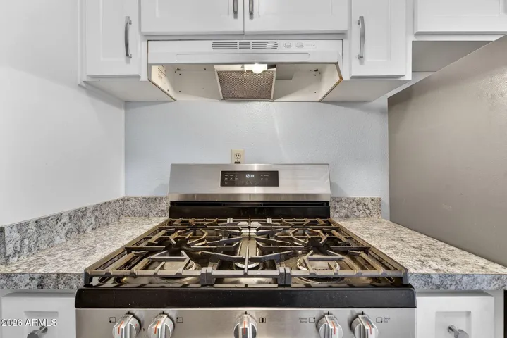 Stainless steel gas range.