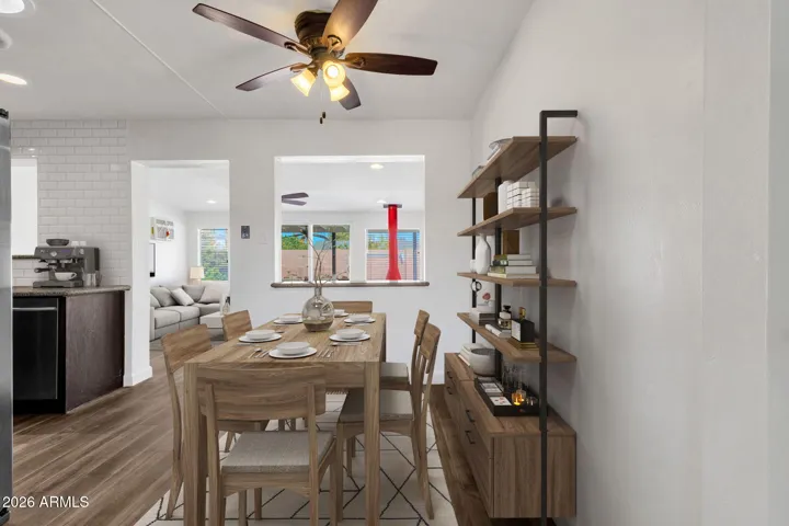 Dining room through to kitchen area