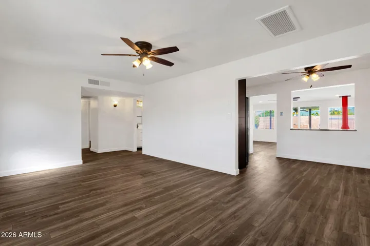 Cozy family room open to large formal dining room