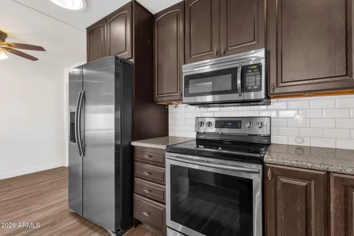 Stainless steel appliances throughout kitchen