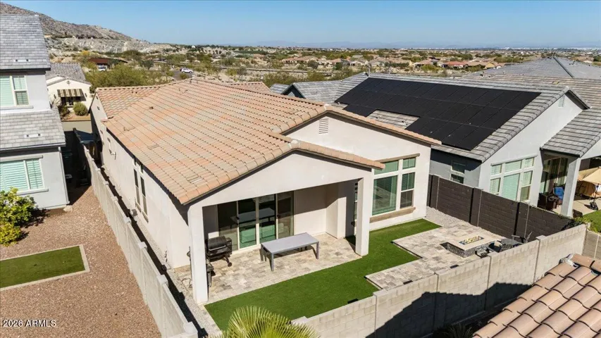 An elevated view showcasing the home’s footprint and outdoor space.