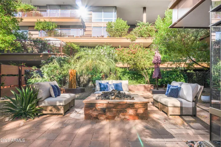 Water feature in the back left is included