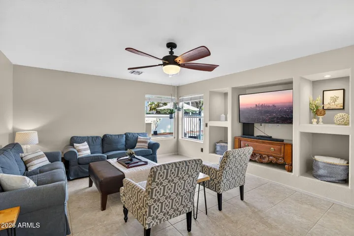 Living room with built ins