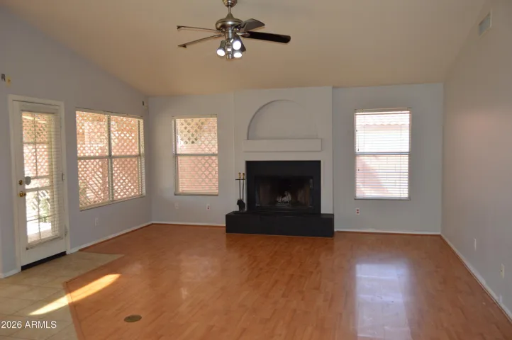 Family Room with Fireplace and Floor Outlet