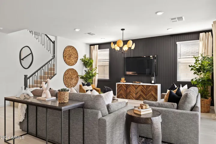 Photos of model home, options may vary. Modern stair railing adds some flair!