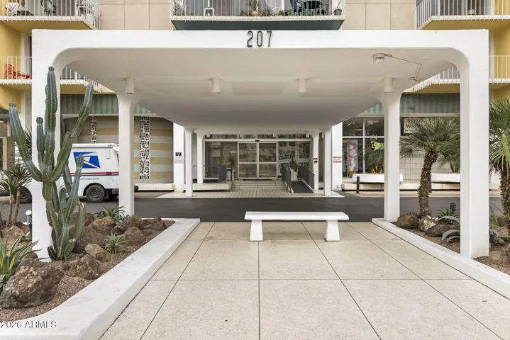 Convenient covered entrance for residents and guests.