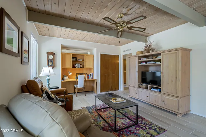 Great Room with two sitting areas and a built-in desk area