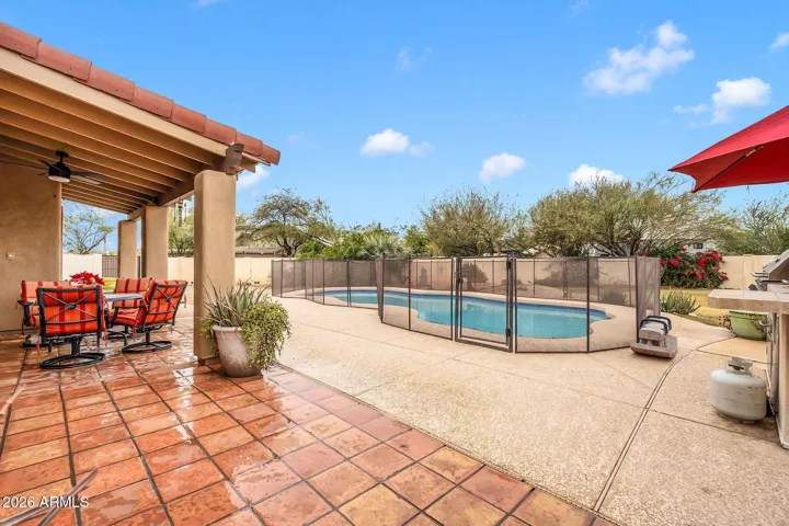 Backyard and pool with removable fence