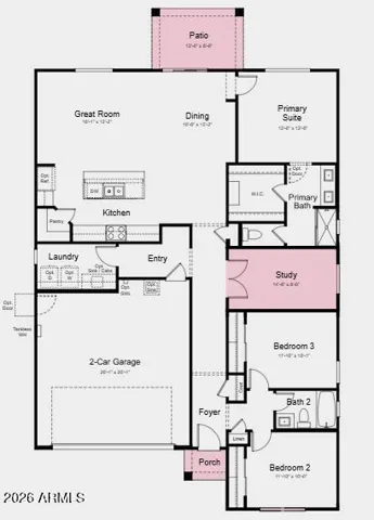 Additional Highlights Include: Study in place of flex, covered patio, and 8' interior doors.