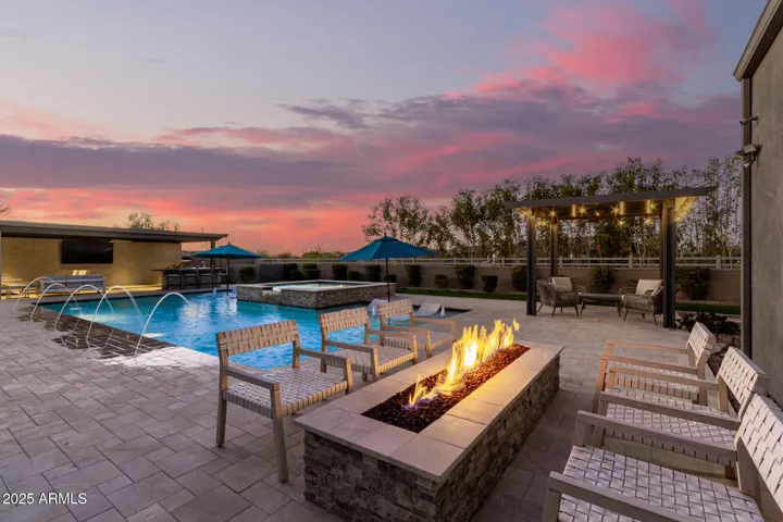 Backyard oasis with gas fireplace