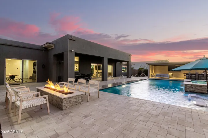 Gas fireplace overlooking pool