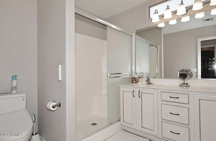 Double sinks and walk in shower