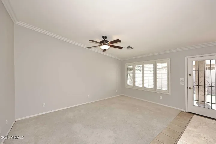 Great Room with plantation shutters