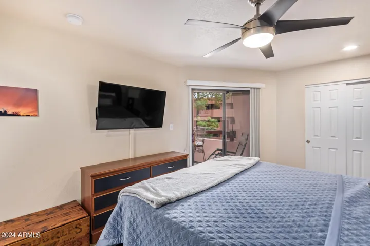Master leads to patio with 2 closets (including a walk-in)