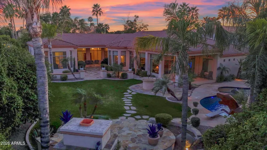 Twilight Aerial View Back Yard