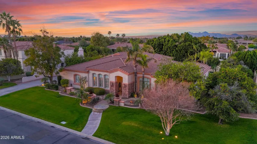 Twilight Aerial Front of Home