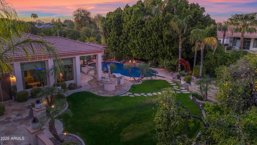 Twilight Aerial View Back Yard