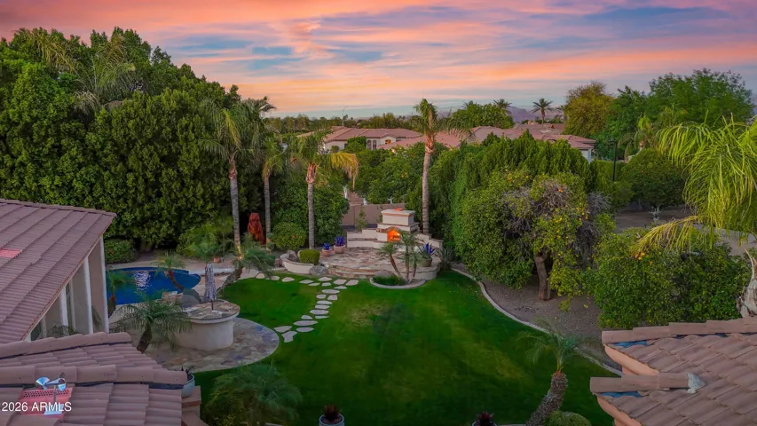 Twilight Aerial View Back Yard