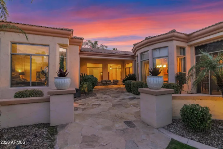 Twilight Back Yard and Covered Patio