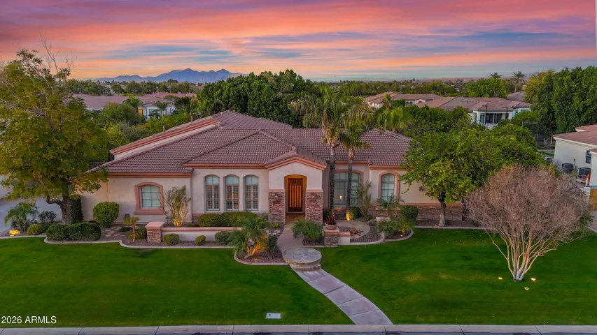 Twilight Aerial Front of Home