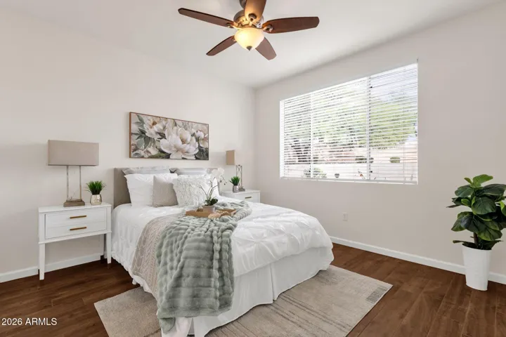 Split from Bedroom 2 with living area between. No neighbors behind you.